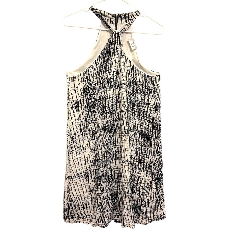 2/$30 Black Bead- Black White Halter Mini Dress Abstract Pattern Size Medium